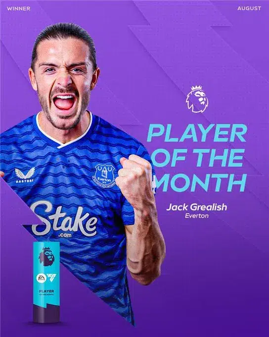 Jack Grealish wins Premier League Player of the Month August 8 Jack Grealish wins Premier League Player of the Month August