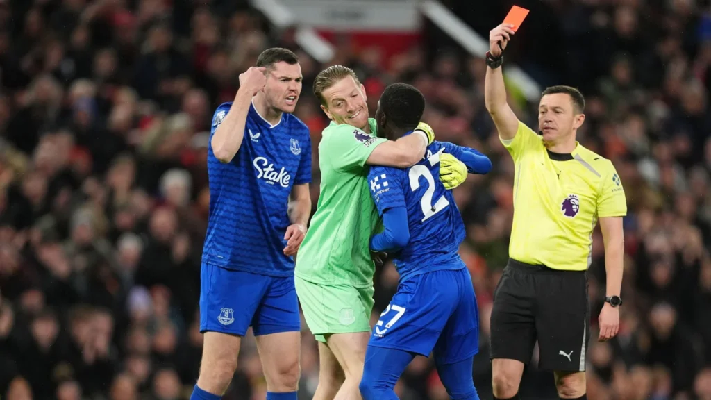 Everton Midfielder Idrissa Gueye Receives Red Card for Violent Conduct After Slapping Teammate Michael Keane in Bizarre Premier League Clash at Old Trafford 2 Everton Midfielder Idrissa Gueye Receives Red Card for Violent Conduct