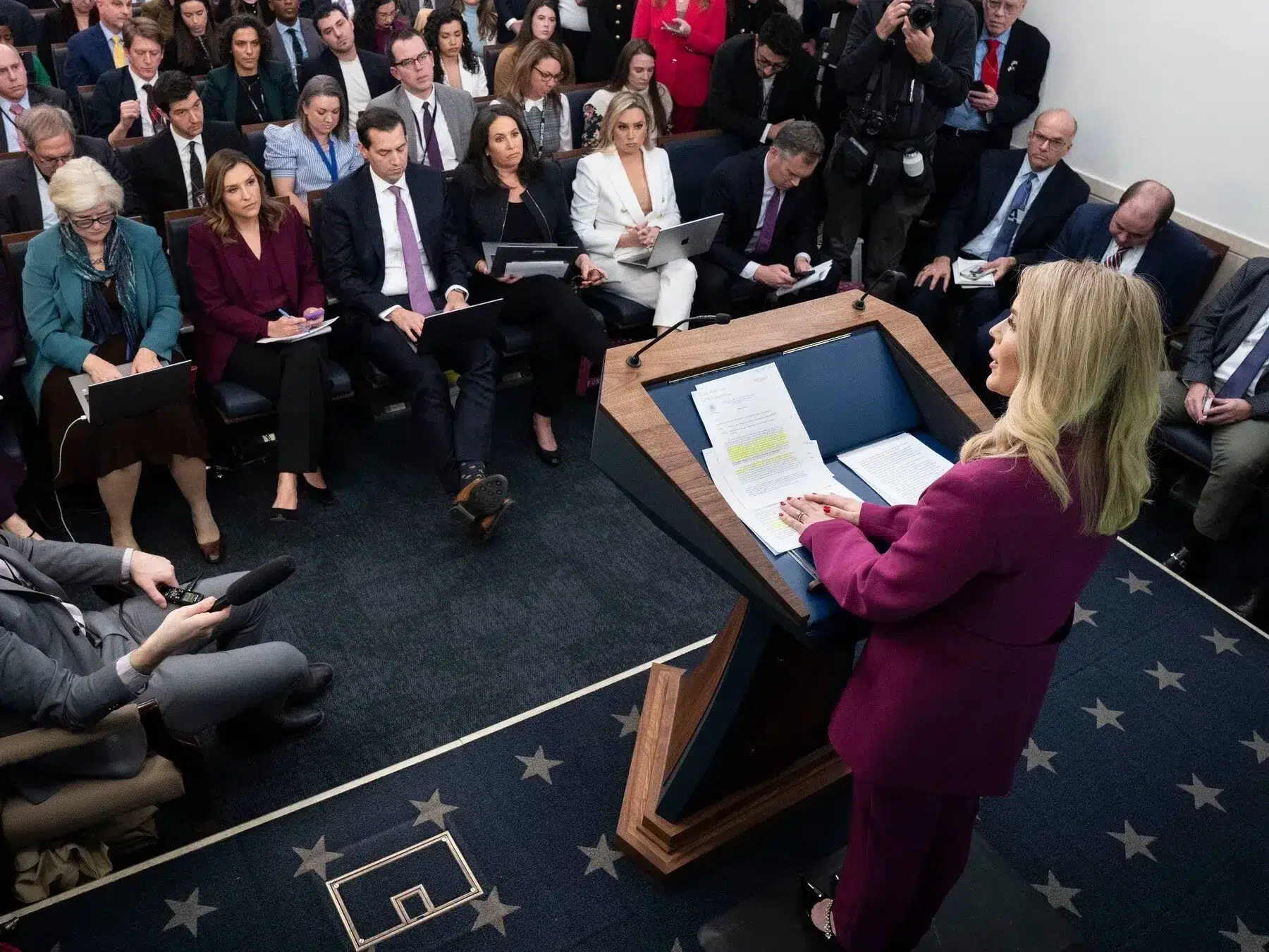 Trump White House Accuses Reporters of Spying on Karoline Leavitt During Confidential Cabinet Meeting 1 The Trump White House has caught reporters SPYING on Karoline Leavitt putting their ear to Leavitts office door during sensitive conversation with CABINET secretaries edited