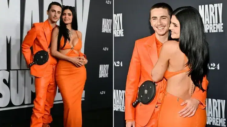 Kylie Jenner and Timothée Chalamet Twin in Matching Bright Orange Looks at Film Premiere