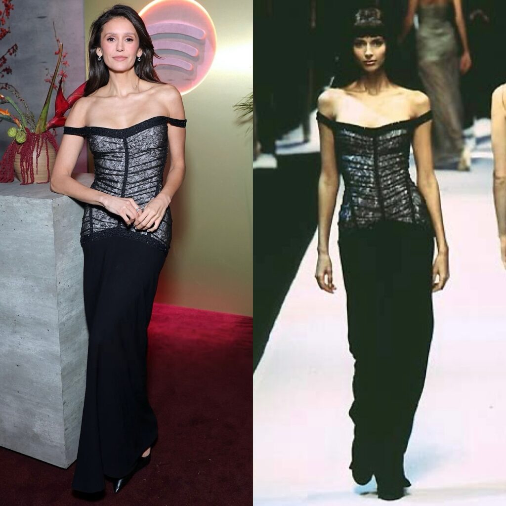 Nina Dobrev Stuns in Vintage Hervé Léger Gown at Nominees Night 1 Nina Dobrev Stuns in Vintage Hervé Léger Gown at Nominees Night