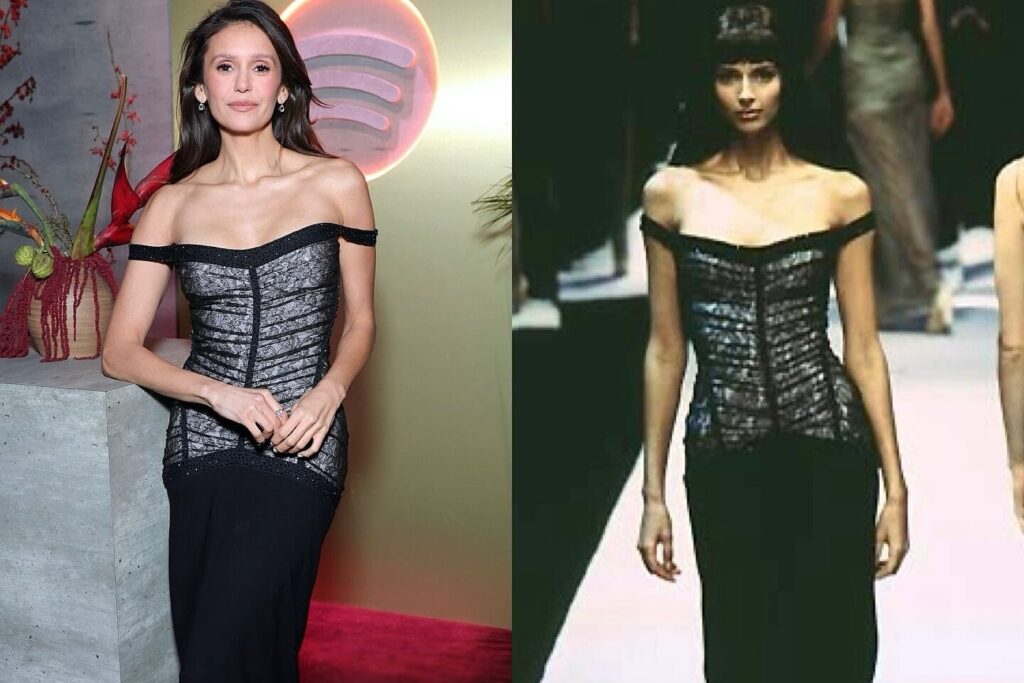 Nina Dobrev Stuns in Vintage Hervé Léger Gown at Nominees Night 1 Nina Dobrev Stuns in Vintage Hervé Léger Gown at Nominees Night