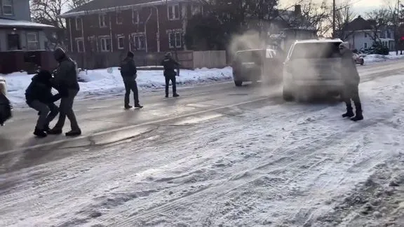 ICE agents stuck in snow